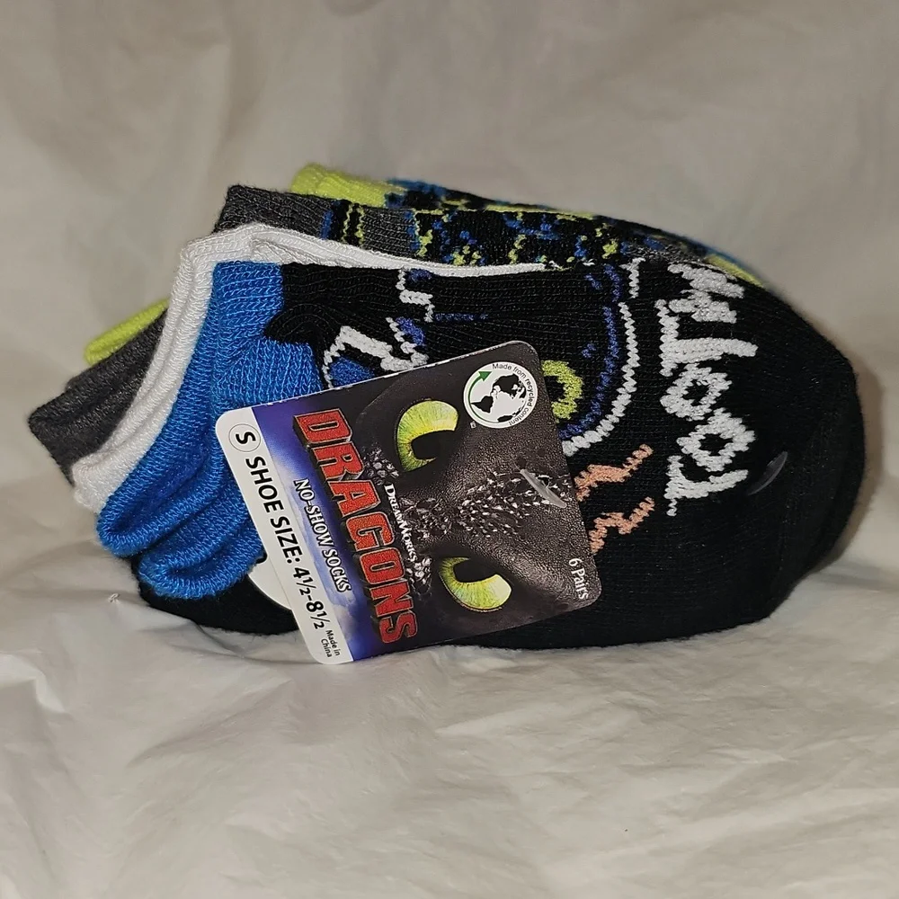 How To Train Your Dragon, Boys No-Show Socks, 6-Pack, Size Small New